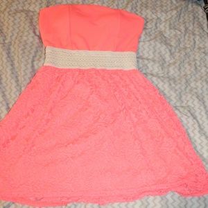 Pink-Coral Strapless Dress